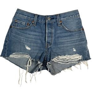 Levi’s 501 distressed‎ denim cut off jean short frayed blue 27